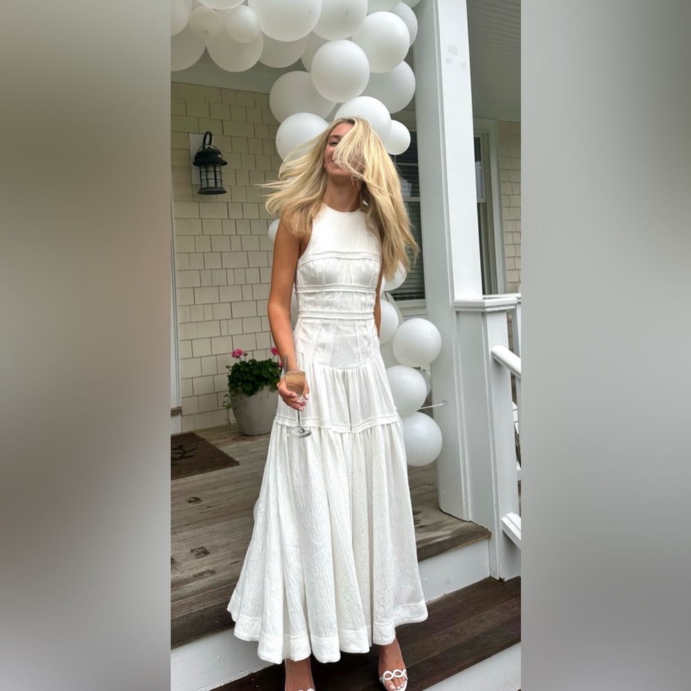 Aje Tidal Corset Linen Blend Midi Dress